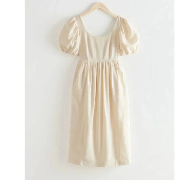 & Other Stories Beige Midi Dress with Puff Sleeves - Picture 8 of 16